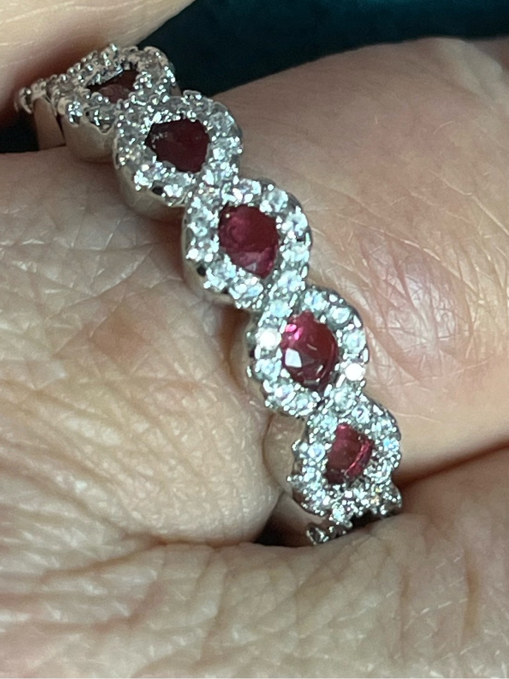 Elegant Red CZ Ruby and CZ Diamond Halo Ring - Sz 9